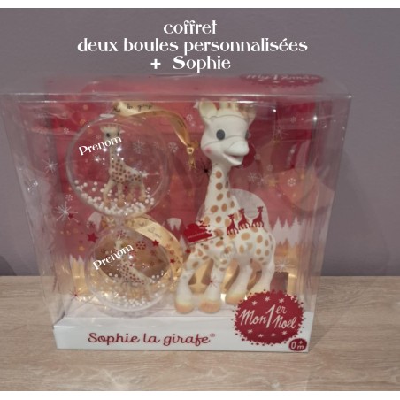 Magnifique coffret Sophie la Girafe 2 boules seront personnalisées avec le prenom de votre choix